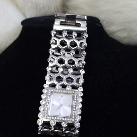 Guess  silver with stones rectangular watch, water - Picture 1 of 4
